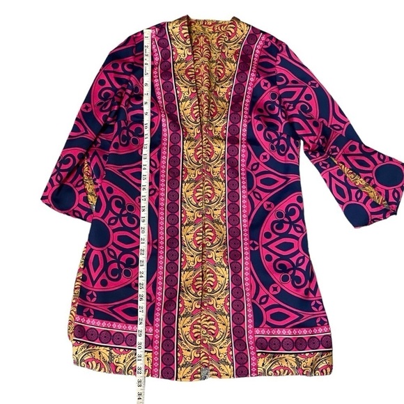 Chico’s women’s Reversible Kimono art to wear artsy pink/ mustard - Picture 12 of 14